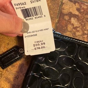 Coach Black Embossed Liquid Gloss Patent Silver Heart Charm Wristlet Clutch